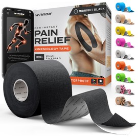 Kinesiology Tape-Incredible Support for Athletic Sports and Recovery+Free Taping Guide-Uncut 2 inch 16.4 feet Roll (Midnight Black + Free Taping Guide, Pack of 1)