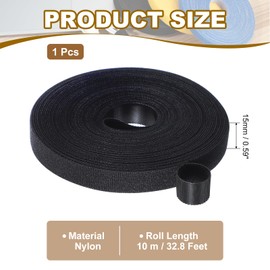 PATIKIL 0.6IN x 33FT Hook and Loop Tape, Double-Sided Nylon Strips Reusable Cable Ties Roll Multi-Purpose Cord Management Tape Wrap Fastener for Home Office, Black