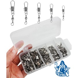 Njord Kalastus Premium Fishing Swivels Set of 100 | Carabiner with Swivel Box | Swivel Fishing 20 Pieces Barrel Swivels Each Size: #10#8#6#4#2 | Universal Fishing Accessories Box