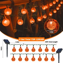 USOKYO Solar Lights Outdoor Waterproof, 2 Pack Total 120LED 72FT Solar String Lights for Outside with 8 Modes, Outdoor String Lights Crystal Globe Patio Lights for Garden Yard Party Decor (Orange)