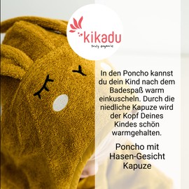 kikadu Poncho Rabbit Mustard - Children's Towel with Animal Face Made from 100% GOTS Certified Organic Cotton