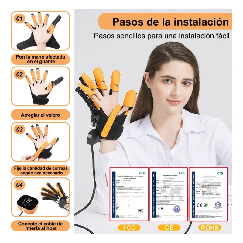 Guantes De Robot Rehabilitación Manos Entrenador Ejercicio Color Orange Left