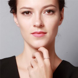 Uloveido Women's 2 mm Round Brilliant Cubic Zirconia Half Eternity Band Rings Simulated Diamond Stackable Ring J029, Zirconia, Cubic Zirconia