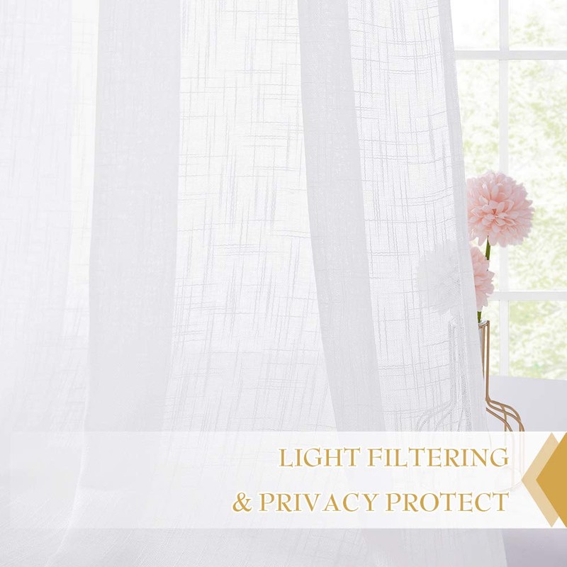 RYB HOME White Sheer Curtains for Living Room Privacy Semi