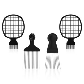 4 PCS Afro Hair Styling Metal Afro Picks for Men and Hair Racket for Wig Braid Comb Fist Design Wide Tooth Picks, Hairdressing Styling Tool for Curly Natural Hair