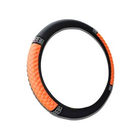 Piburth Bling Car Steering Wheel Cover, 15 Inch Anti-Slip Wheel Protector for Women Girls, Soft Leather Elastic Steering Wheel Protector, Car Interior Accessories for Most Cars (Orange)