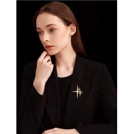 14K Gold Plated Cross Star Lapel Brooch Pin for Women Girls Men CZ Crystal Starburst Clip Sweater Collar Scarves Dress Jackets Backpacks Badge Corsage Brooches Pins Dainty Jewelry Gifts Accessories