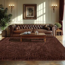 Fluffy Brown Living Room Rug: Ultra Fluffy Non-Slip Floor Carpet for Bedroom Living Room Home Office, Soft Plush Rug Home Decor (Brown 6x9 Feet)