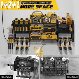 Xankzi Power Tool Organizer Wall Mount with Charging Station, Expanded Width Power Tool Storage Rack, Large Tool Battery Organizer with Screwdriver/Hammer Heavy Duty Garage Storage