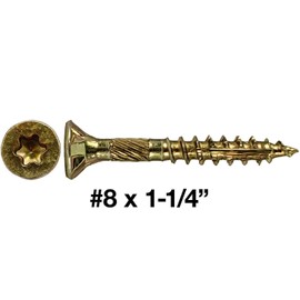 Jake Sales #8 x 1-1/4" Gold Star Wood Screw Torx/Star Drive Head (5 POUNDS - 1155 Approx. Screw Count) - Multipurpose Purpose Torx/Star Drive Wood Screws