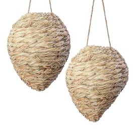 DECOHS 2 Pack Large Woven Reed Wasp Nest Decoy, 10 x 7.5 Inch Hanging Fake Wasp Nests Decoration, Faux Hornet Nest Wasps Deterrent for Outdoor Garden Yard Patio Eaves