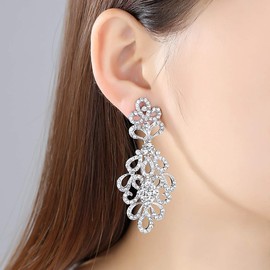 mecresh Wedding Teardrop Dangle Crystal Rhinestone Beaded Chandelier Silver Earrings for Brides