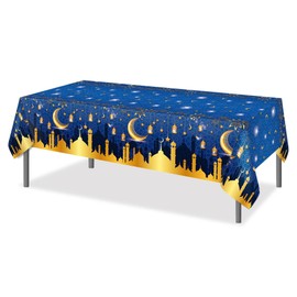 SWSATYW Eid Mubarak Disposable Plastic Tablecloth Party Supplies Ramadan Mubarak Table Cloth Ramadan Kareem Table Covers Muslim Islamic Moon Star Tablecloth Party Decorations