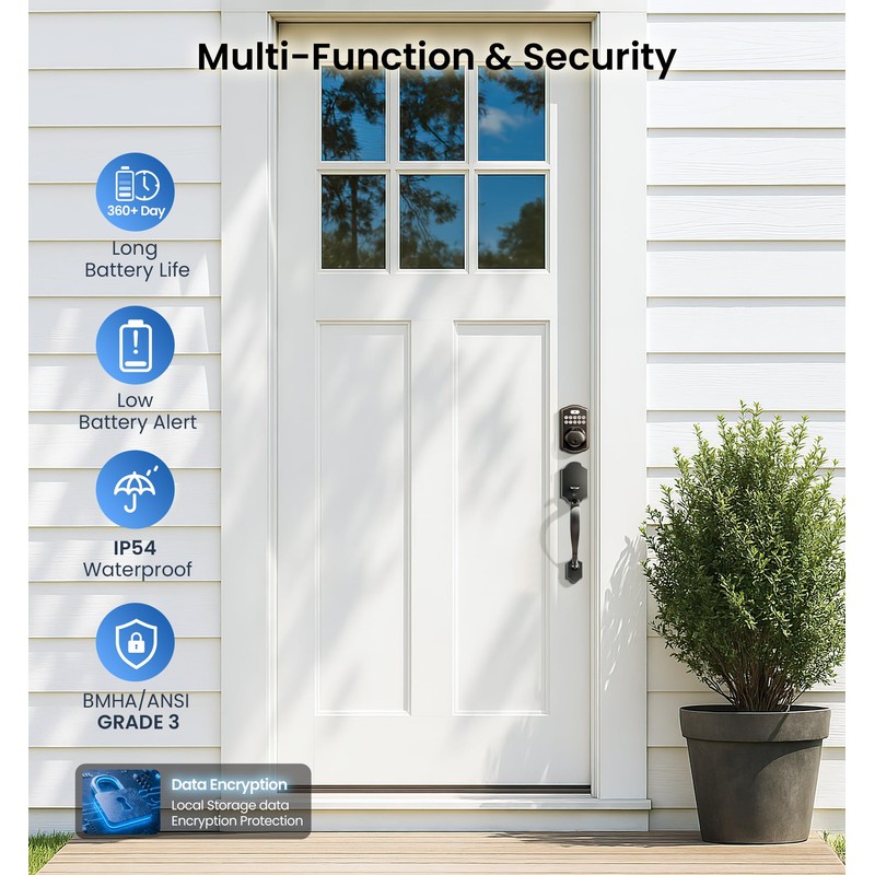 Veise Fingerprint Keyless Entry Door Lock, Auto Lock, Electronic Keypad