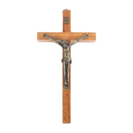 White Deer 6 3/4" Wood Cross with Crucifix (Natural)