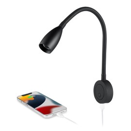 Obeaming 12V Dimmable Reading Light, RV Boat Bedside Reading Lamp, Gooseneck LED Spotlight for Camper Van Travel Trailer Truck Motorhome, Equipped USB Charger & Press Dimmer Switch (Matte Black)