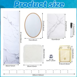 Harloon 13 Pcs School Locker Organizer Decorating Set Include Magnetic Wallpaper Mirror Cup Faux Fur Cushion Battery Powered String Lights 6 Magnets (Marble)