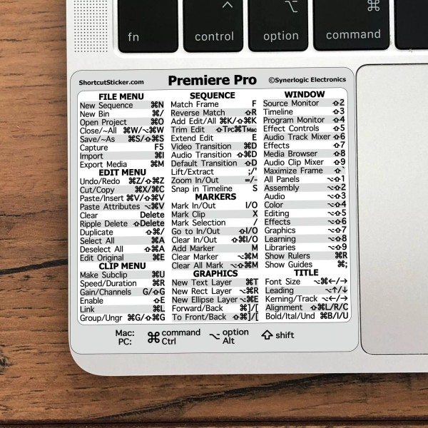 Synerlogic Electronics Adobe Premiere Pro Reference Guide Shortcut No-residue Vinyl