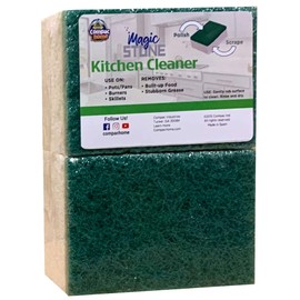 Compac Home Magic-Stone Kitchen Cleaner Scrub - 2-Sided Scouring Brick/Sponge, Easily Removes Stubborn Grime, Grease, Food from Oven Trays, Pans, Cookie Sheets, 2 Count