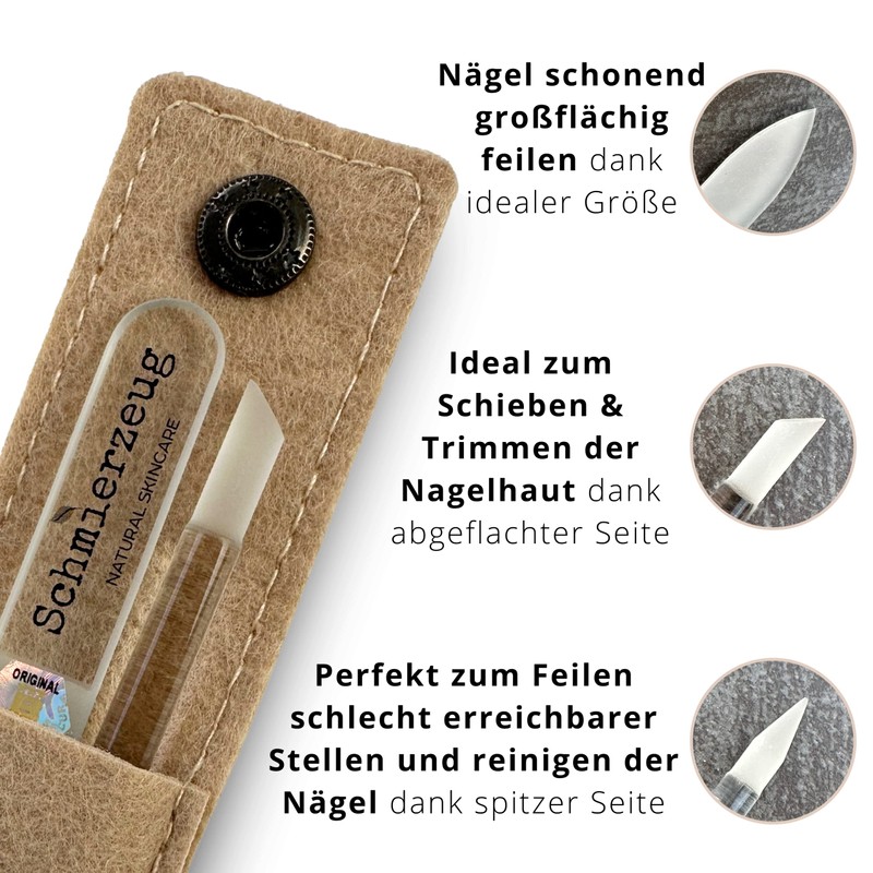 SCHMIERZEUG Glass Nail File, Glass Manicure Stick & Felt Case