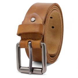 Royalz Men’s Full Grain Leather Belt with Thorn Buckle, Vintage Style, Robust 4 mm Buffalo Leather, 38 mm - brown, size: 95