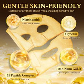 Pack of 4 24K Golden Collagen Mask, Silk Peptide Intensive Gold Overnight Mask, Overnight Moisturising Mask Face, Anti-Ageing, Hydrating, Anti Wrinkle, Youth Skin