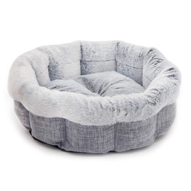 Best Pet Supplies Round Dog Bed with Reversible Pillow, Luxuriously Soft Machine Washable Dog Bed for Small and Medium Breeds - Light Gray