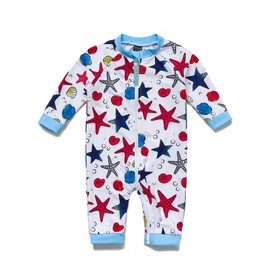 Agreeone Baby Sunsuit Toddler Boy Swimsuit UPF 50+ UV Protection One Piece Full Zip Rush Guard with Hat(3-6 Months Starfish)