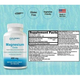 Puregen Magnesium Oxide 400mg High Potency Supplement 120 Tablets - 2