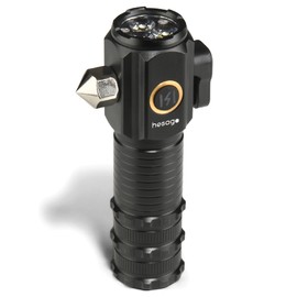 Hesago TactiBeam – Taktische Taschenlampe 1300 Lumen Superhell – Notfall-Glasbrecher – Selbstverteidigung – USB-C-aufladbar – Magnetische Basis – Sicherheitsgurtschneider – Verstellbar – Stroboskop