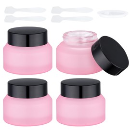 Segbeauty 1oz Frosted Glass Jar with Lid, Small Glass Containers for Lotion Cream Foundation, Refillable Travel Bottles for Toiletries 4pcs 30ml, Pink Empty Travel Size Containers with Spatulas