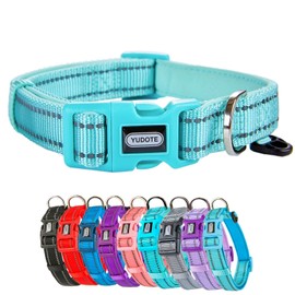 Petiry Reflective Nylon Dog Collar with Breathable Neoprene Padding,Adjustable for Medium Dogs.(Neck 13"-18.9",Teal)
