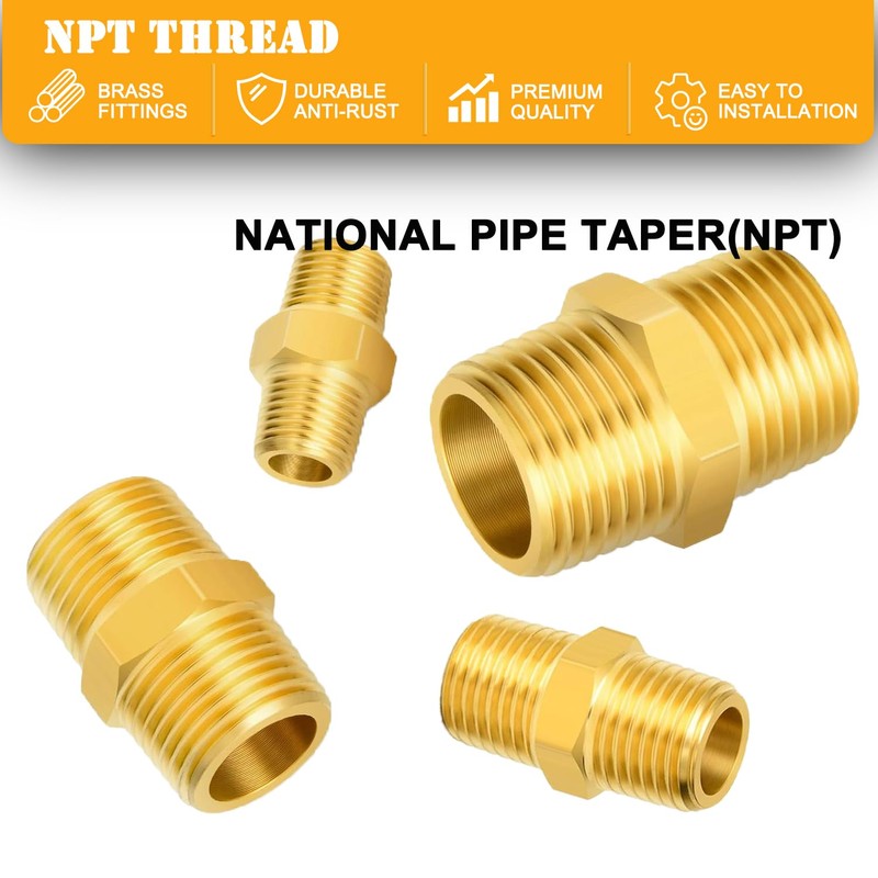 CAMNWAMN 8PCS Brass NPT Hex Nipple 1/8 x 1/8, 1/4