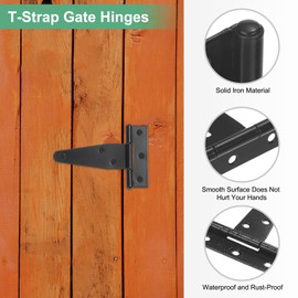 M METERXITY 6-Pack Iron T-Strap Shed Door Hinges, 3 Inch Barn Door Gate Hinges, Tee Hinge Wrought Hardware with Screws for Wooden Fences/Yard/Barn Door [Black]