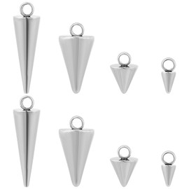 HOBBIESAY 8Pcs Spike Pendants 7.5-18mm Stainless Steel Cone Charm Metal Cone Charms Silver Spike Bead Pendants for DIY Bracelets Earring Necklace Jewelry Making,Hole:1.8-2mm