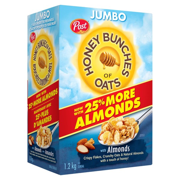 Post Jumbo Honey Bunches of Oats with Almonds, 1.2kg/2.6lbs, Imported from Canada}