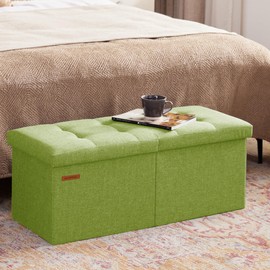 HAUSFRAU 31.5 Inches Ottoman with Storage, Folding Ottoman Bench Small Foot Rest Stool, Bedroom Bench with Flipping Lid, Linen Black