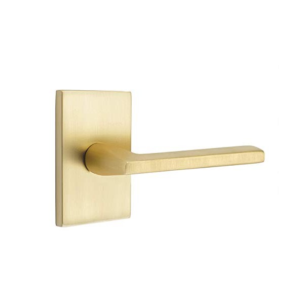 Emtek Passage Set, Modern Rectangular Rosette, Helios Lever, Satin Brass,