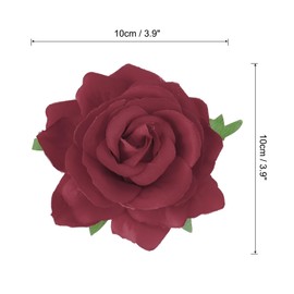 sourcing map 5 Pcs Rose Flower Hair Clips 4 Inch Flower Hair Pins Flower Brooch for Women Hair Accessories Dark Red