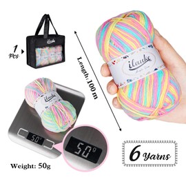 6 x 50g Balls of Assorted Double Knitting Yarn ilauke Multi-Colored Acrylic Yarn Set Weaving Yarn Crochet Thread (Pink Yellow Blue,4-Ply)