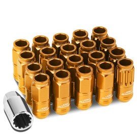 DNA MOTORING LN-ZTL-9015-125-OR 16Pcs M12 x 1.25 21mm OD/50mm Height Aluminum Open End Lug Nuts w/ 4 x Lock Nut, 1 x Lock Nut Key (Orange)