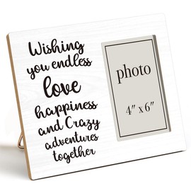 QZJ Funny Wedding Engagement Picture Frame Gifts for Friends, Wedding Gifts for Newlyweds, Congratulations Gifts for Newly Married or Engaged Couple, Wood Picture Frame, 4 x 6 Inch Photo
