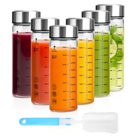 Luxfuel 16oz Glass Water Bottles with Lids, 6 Pack Reusable Wide Mouth Juice Bottles with Stainless Steel Caps, Leakproof Borosilicate Glass for Juicing, Smoothies & Storage, BPA-Free,Dishwasher Safe