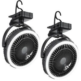 Tuanse 2 Pcs 10000mah Camping Fan with LED and Timer, 8 Inch Rechargeable Tent Fans with Clip on & Hanging Hook for Outdoor Tent, Travel, RV, Picnic, 3 Speed & 3 Brightness