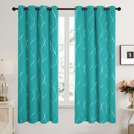 Deconovo Blackout Curtains, Decorative Silver Foil Print Room Darkening Curtain for Living Room, Room Darkening Drapes for Bedroom, Grommet Top (Turquoise, 52x63 Inch, 2 Panels)
