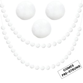 jijAcraft Pre-Assemble Christmas Felt Ball Garland 2 Packs White Pom Pom Hanging Garland, Cute Winter Wonderland Snow Ornaments Ball for Holiday Xmas Christmas Tree Decoration (White)