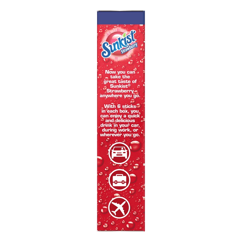 Sunkist Singles-To-Go Drink Mix, Strawberry, Non-Carbonated, Low-Calorie, Zero Sugar, 6
