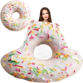 Abaysto Cute White Donuts Funny Blanket for Girls Novelty Realistic Food Throws Soft Cozy Flannel Round for Nap, Home Decor, Party Kids Child Gifts 150CM