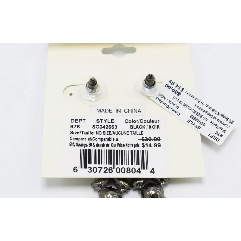 Punch New Pair of Linear Black Rhinestone Drop Earrings by
