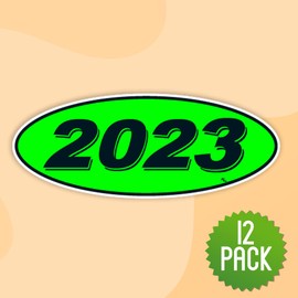 Versa Tags 2023 Oval Model Year Car Dealer Window Stickers Proudly Made in The USA Versa Oval Model Windshield Year Stickers are Chartreuse Green Black in Color Come Twelve (12) to A Pack